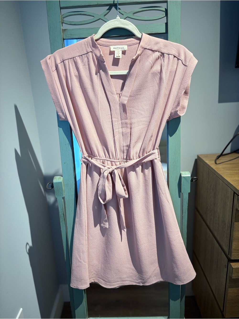 Monteau Soft Blush Tie-Waist Mini Dress